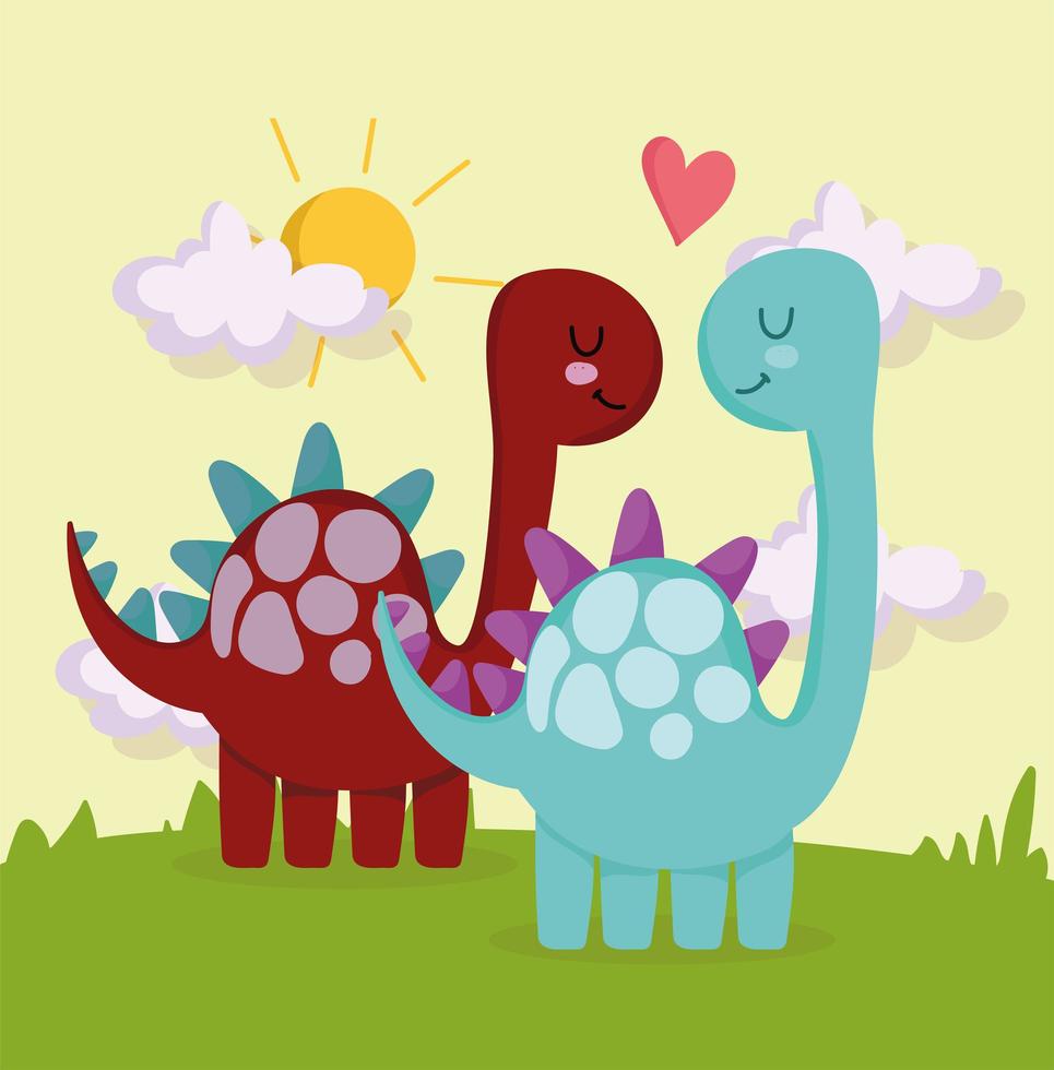 cute dinosaurs in love vector