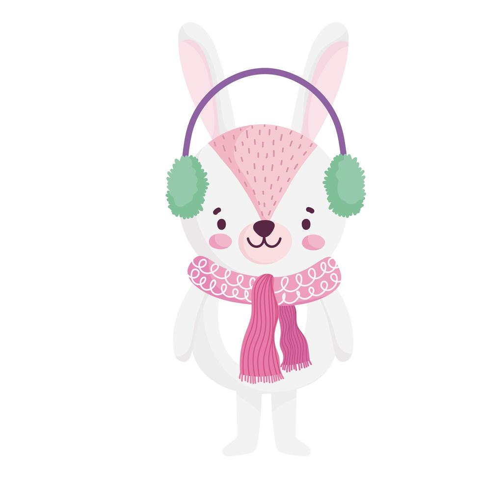 merry christmas, cute bunny with earmuffs celebration icon isolation vector