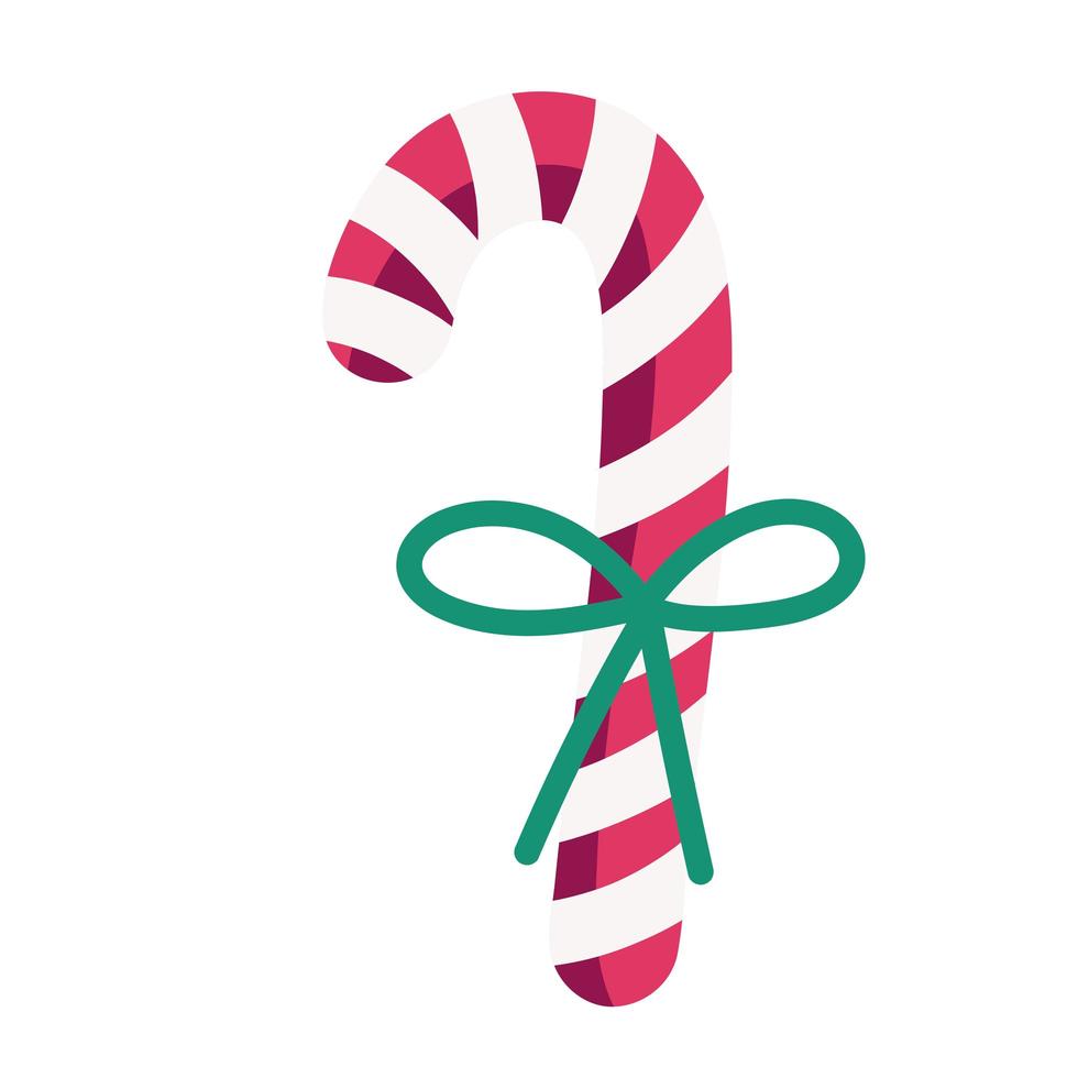 feliz navidad, bastón de caramelo, con, cinta, decoración, celebración, icono, diseño vector