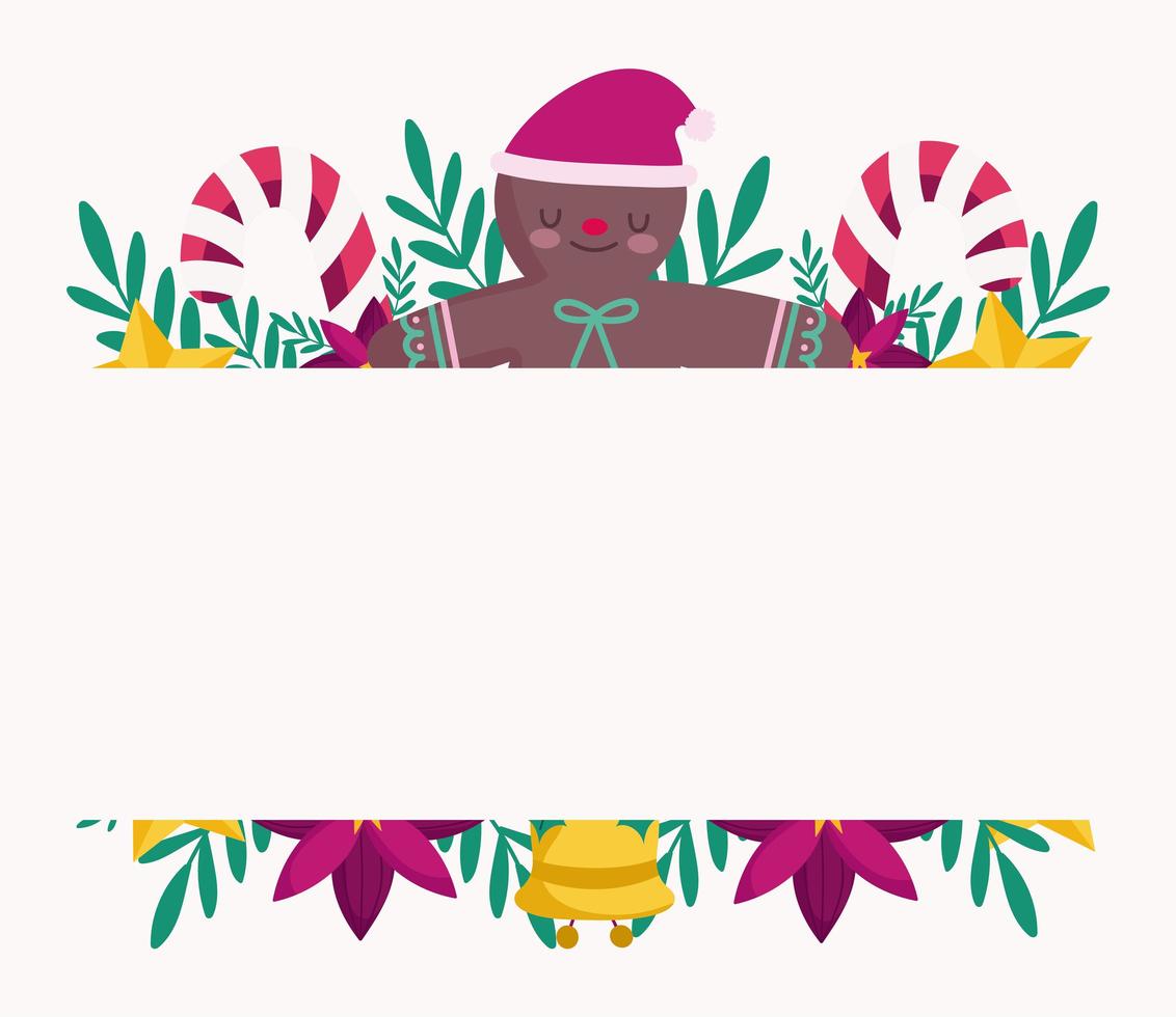 feliz navidad hombre de jengibre bastones de caramelo flor banner vector