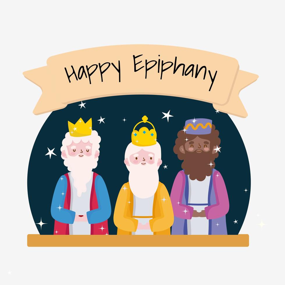 feliz epifanía, tres reyes sabios celebración tradicional vector