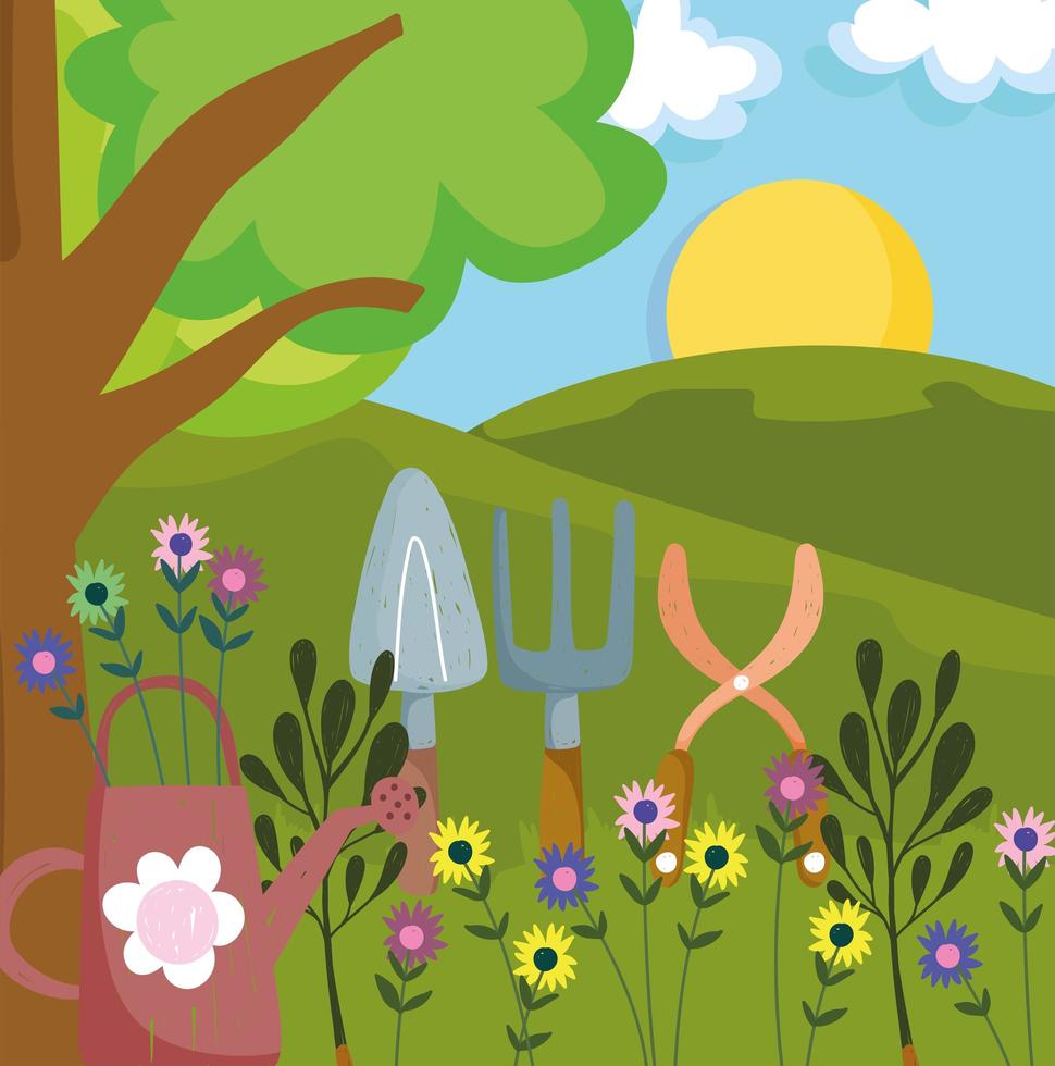 garden with tools vector