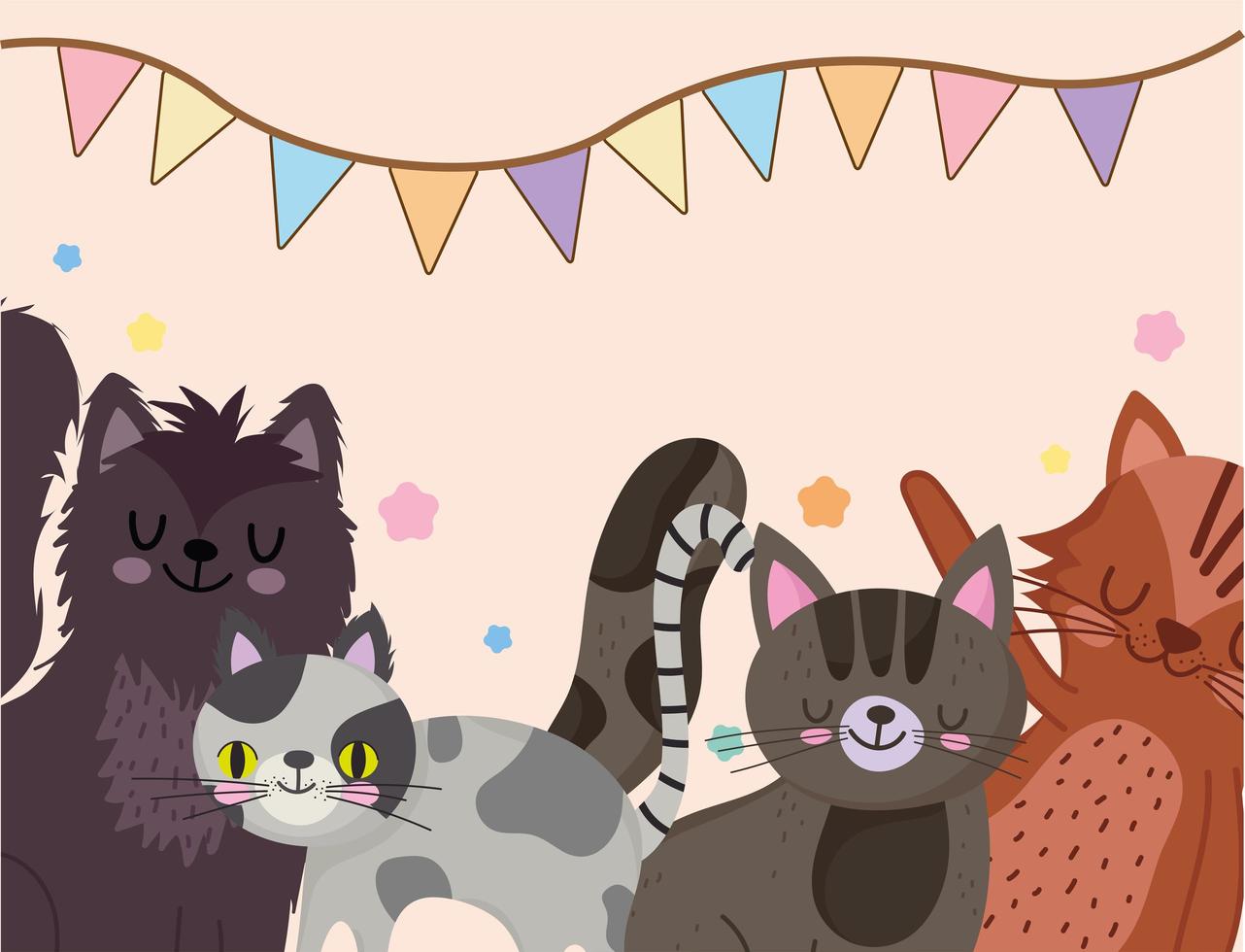 fiesta mascotas gatos felinos animales domésticos dibujos animados vector