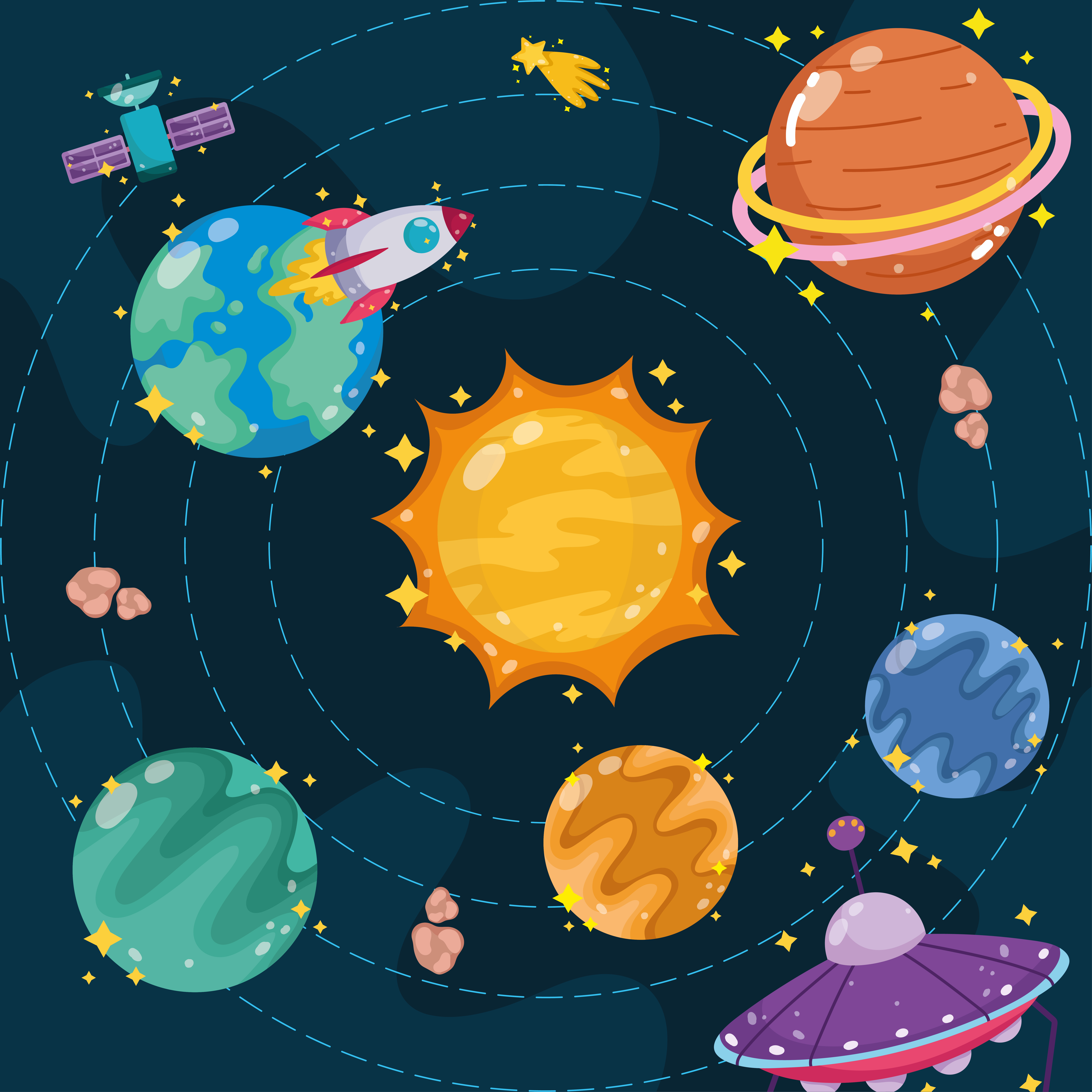 space cartoon solar system planets sun and spaceship explore 3744555 Vector Art at Vecteezy space cartoon solar system planets sun and spaceship explore 3744555 Vector Art at Vecteezy