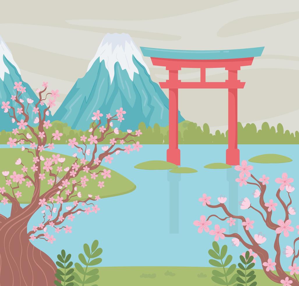 japanese landmark mount vector