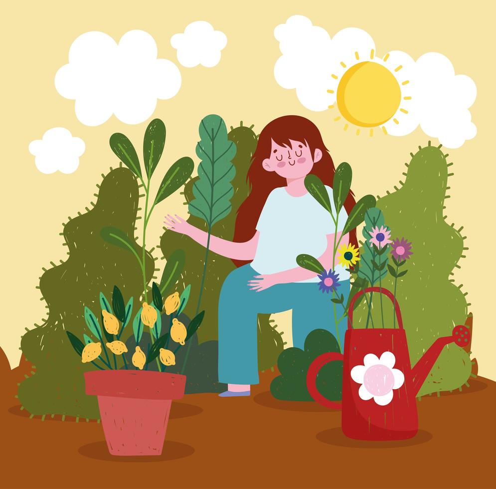 girl in garden vector