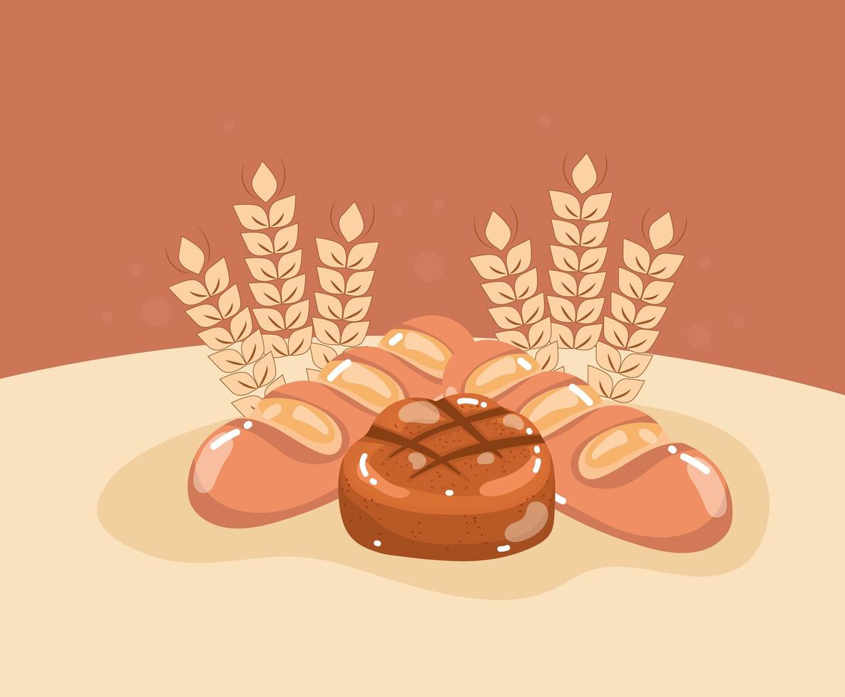 bread and wheat branches vector