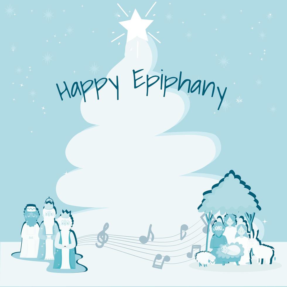happy epiphany, three wise kings baby jesus maria and jesus, sing christmas carols vector