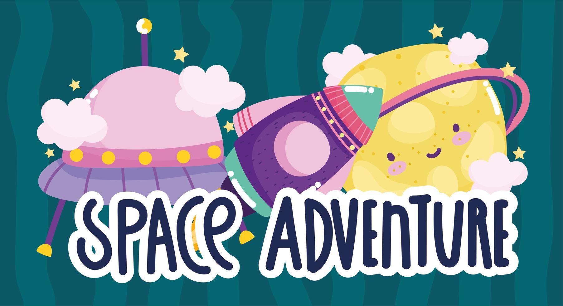 space adventure spaceship ufo saturn planet cute cartoon vector