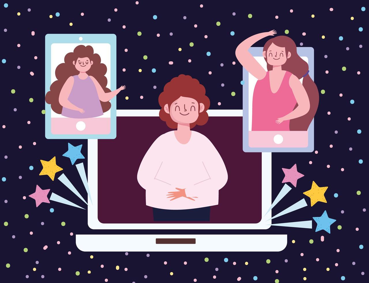 virtual party, video call group of people vector