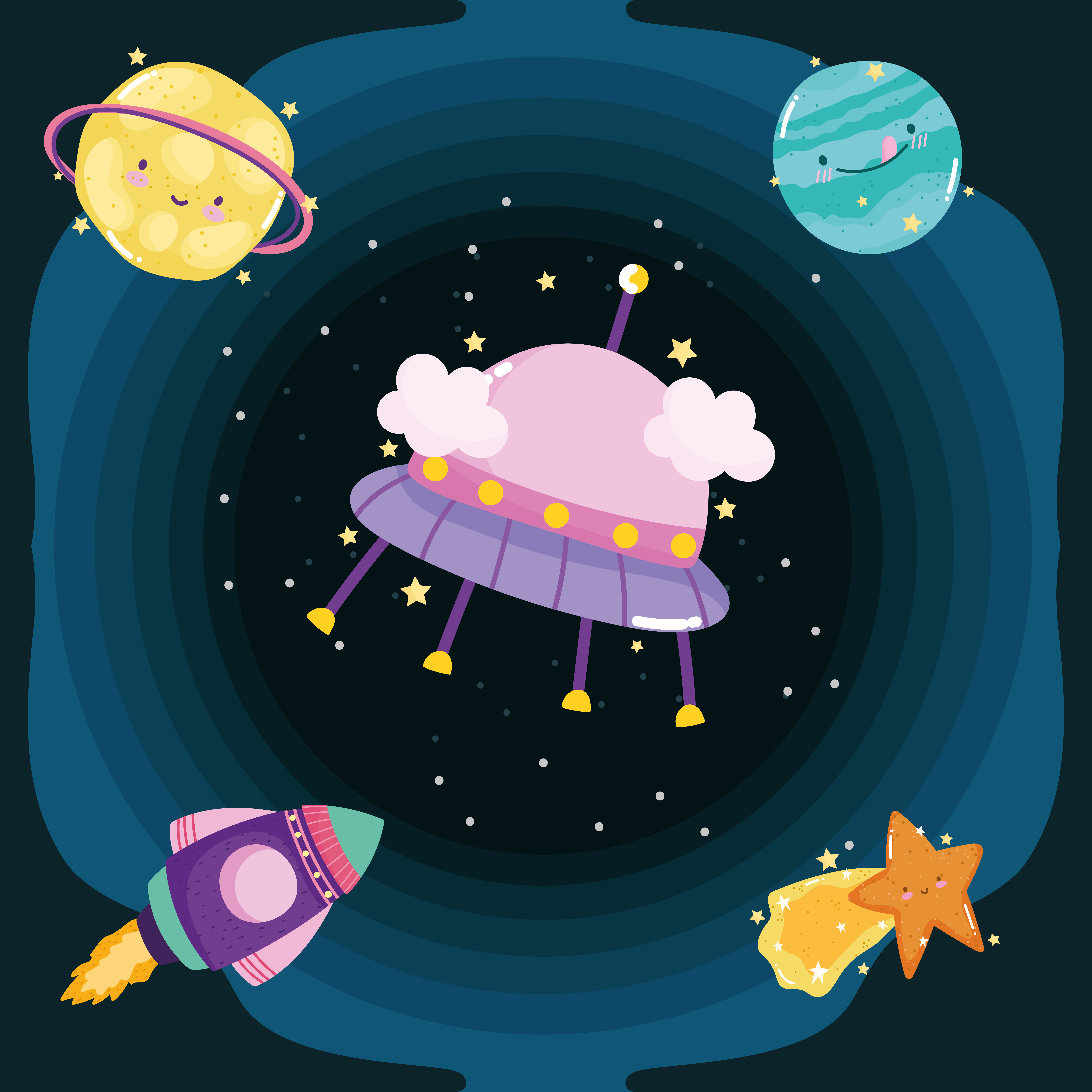 space adventure explore ufo and planets cute cartoon 3744652 Vector Art at  Vecteezy