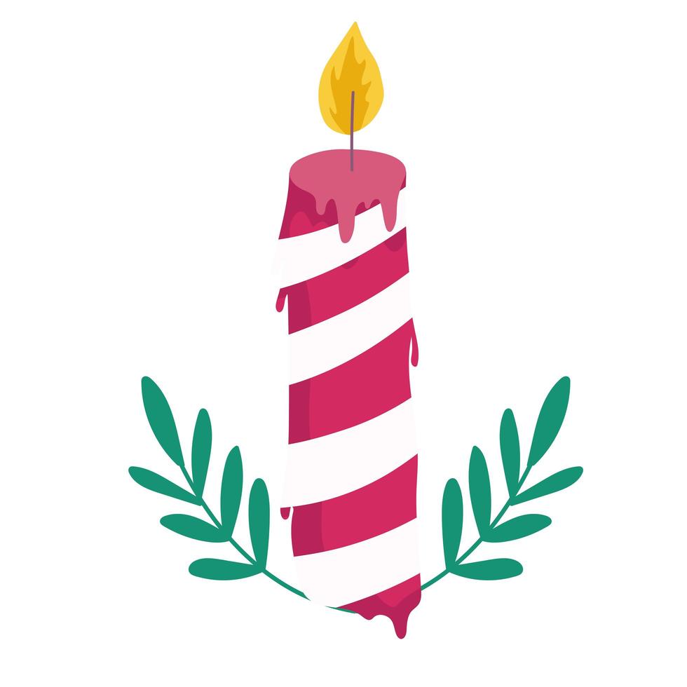 Feliz navidad vela con hojas decoración celebración icono diseño vector