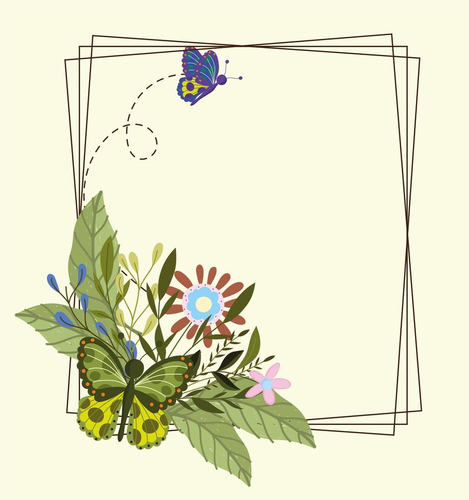 linda mariposa y flores vector