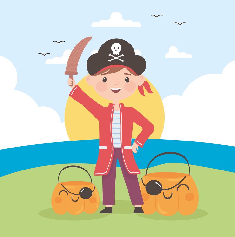 halloween boy pirate costume vector