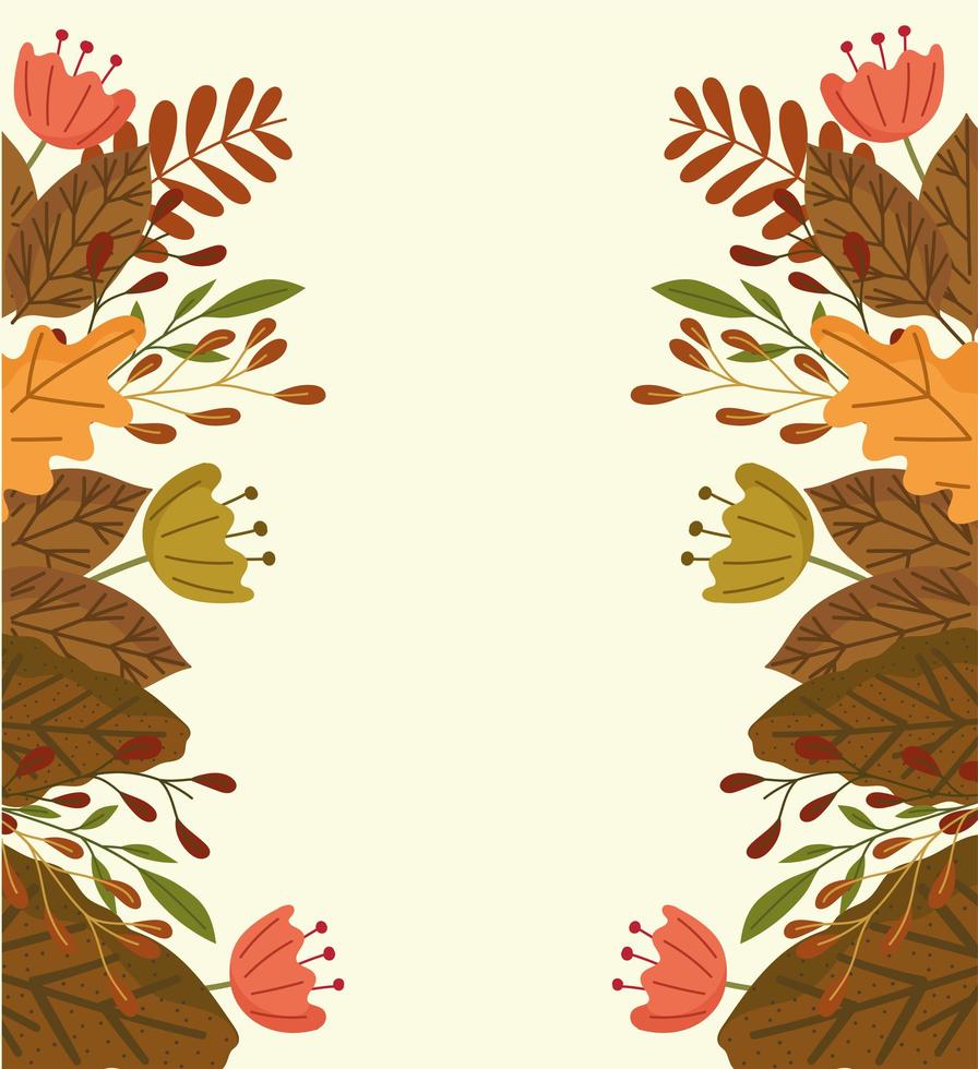 follaje de otoño y flores vector