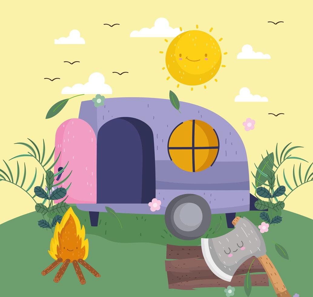 camping camper and campfire vector