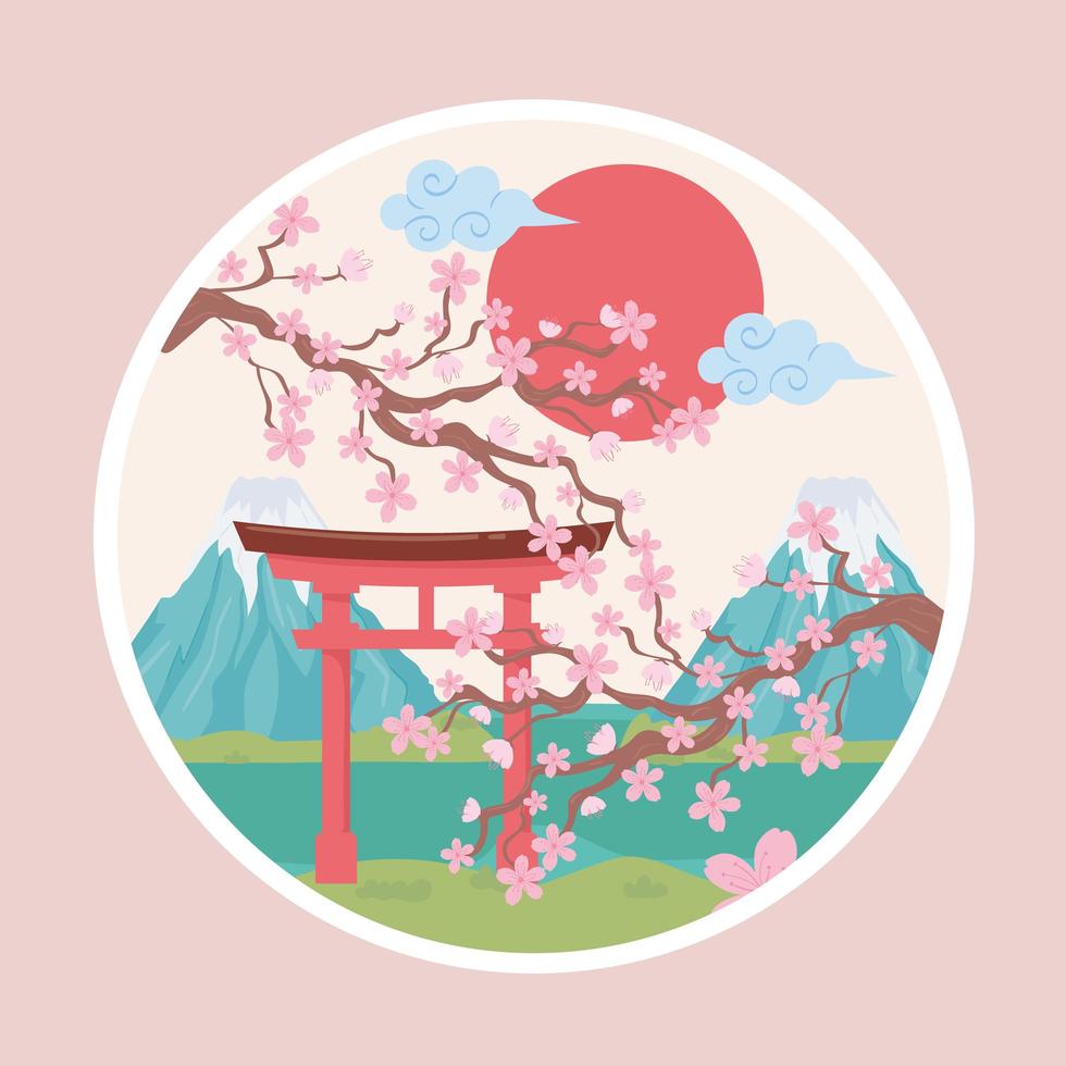 monte y árbol de japón vector