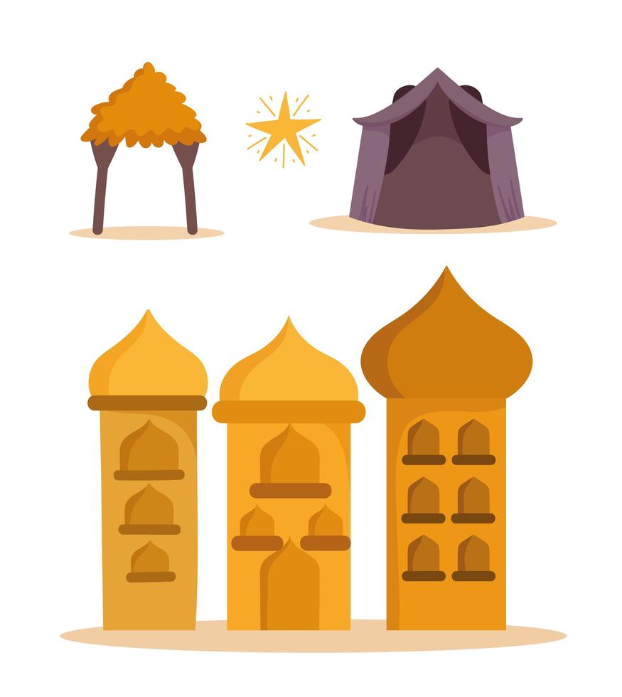 caricatura, árabe, castillo, torres, y, estrella vector