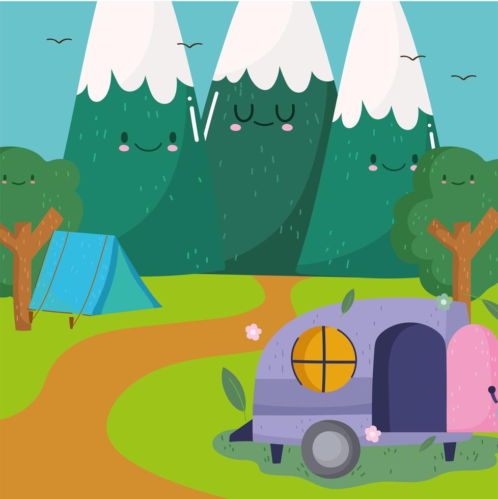 cute mountains camper vector