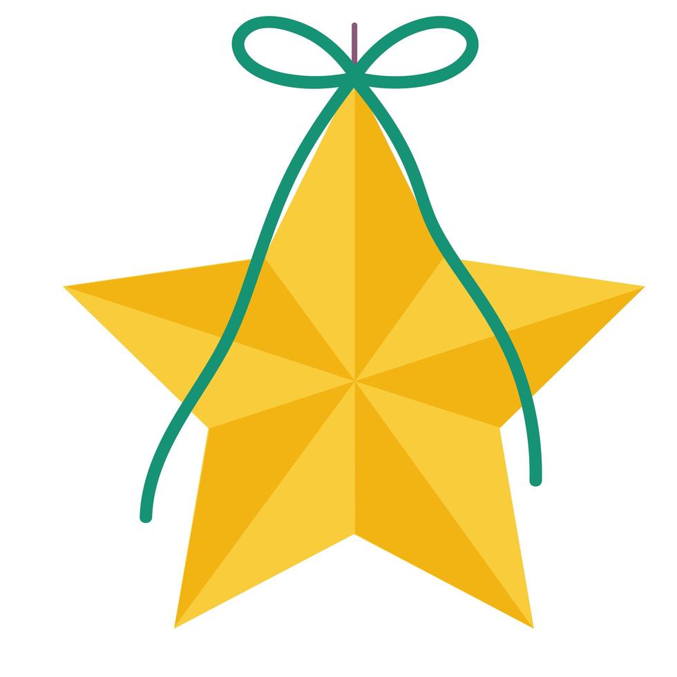 Feliz Navidad estrella dorada con diseño de icono de celebración de decoración de arco vector