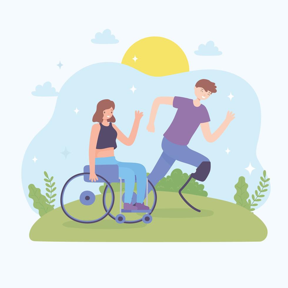 disabled couple cartoon vector
