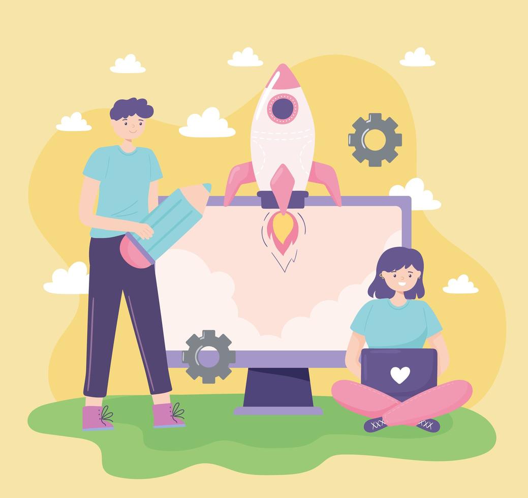young people working vector