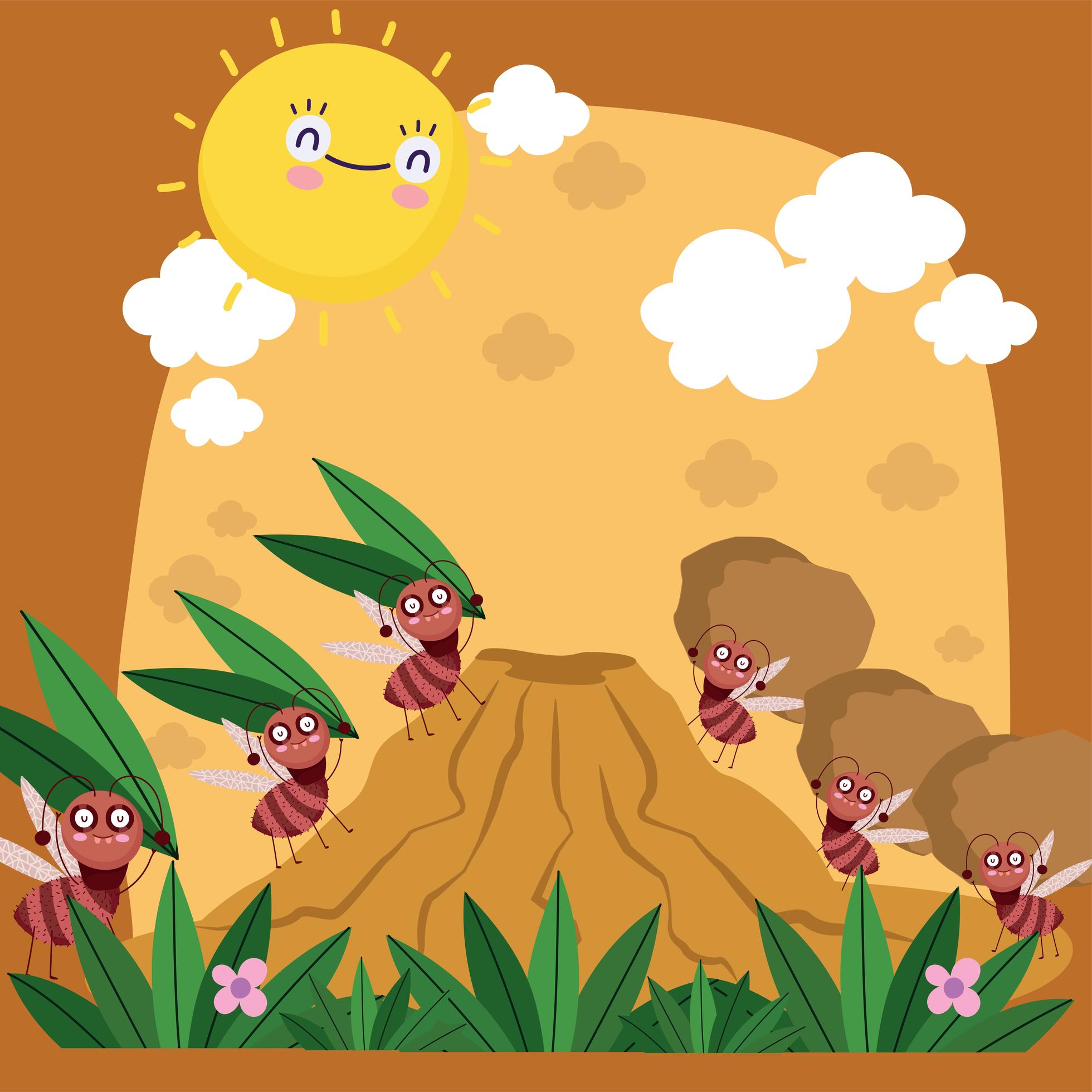 funny colony of ants carrying food anthill bugs cartoon 3744894 Vector
