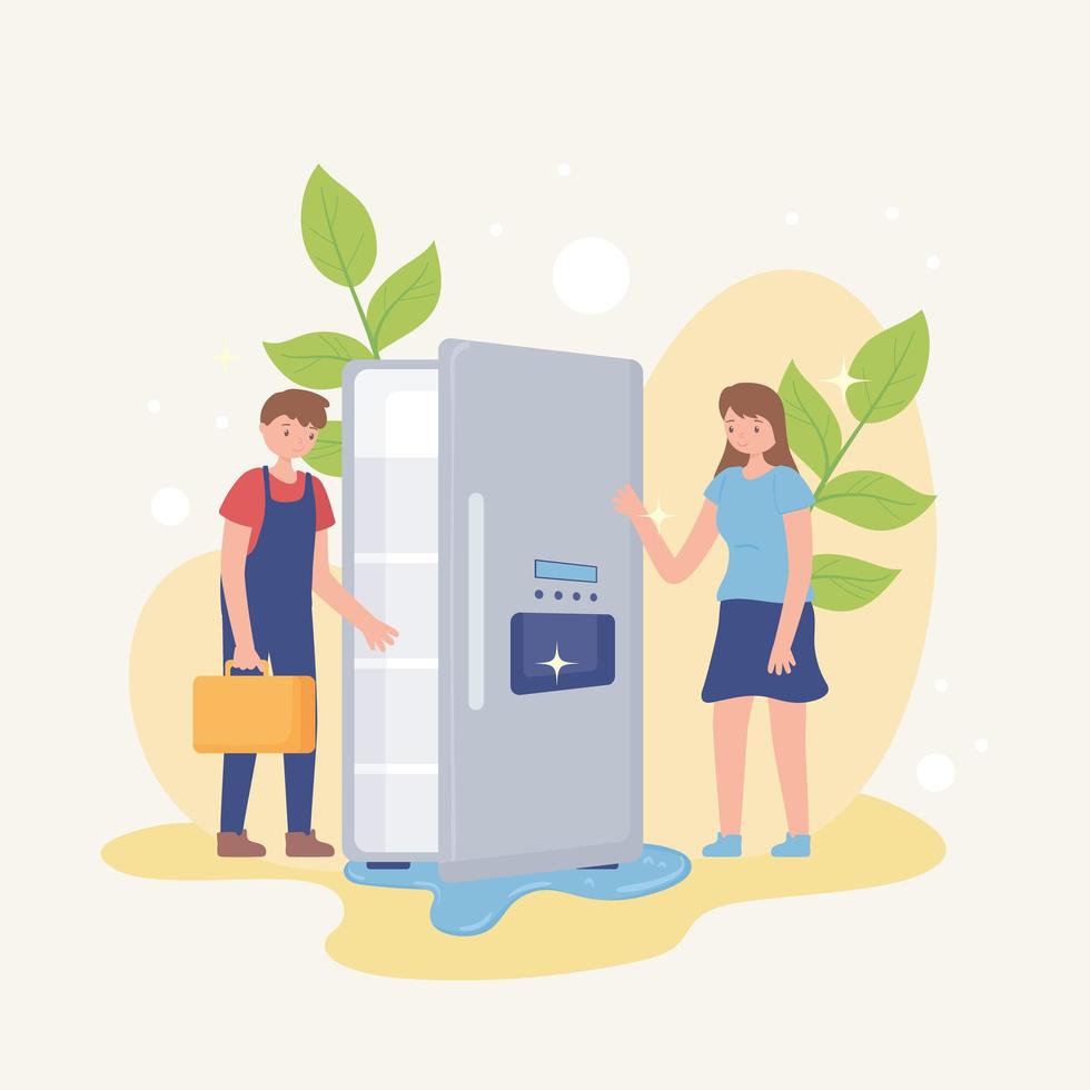 male technician and fridge vector