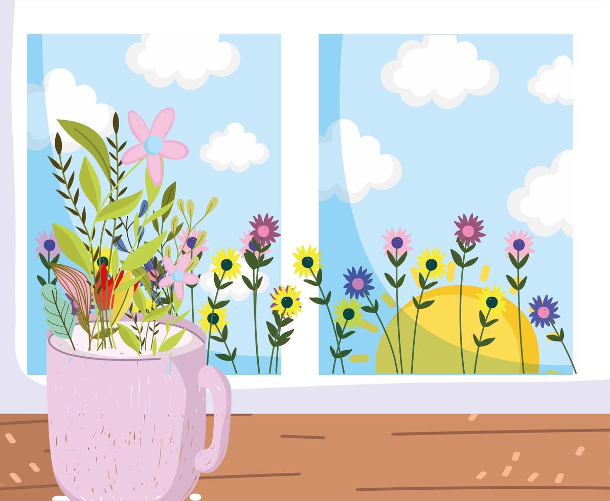 cup with flowers vector