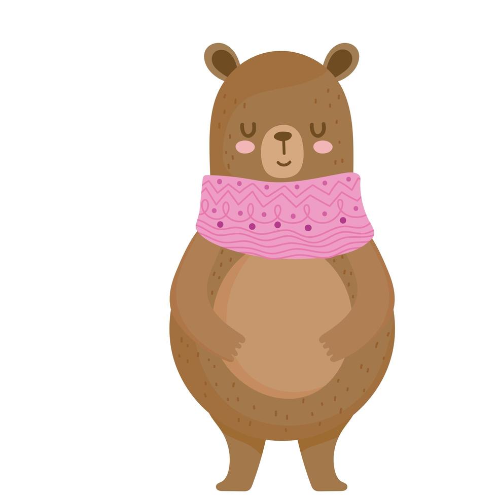 merry christmas, bear with scarf celebration icon isolation vector