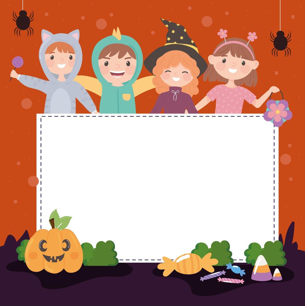 halloween kids with banner vector