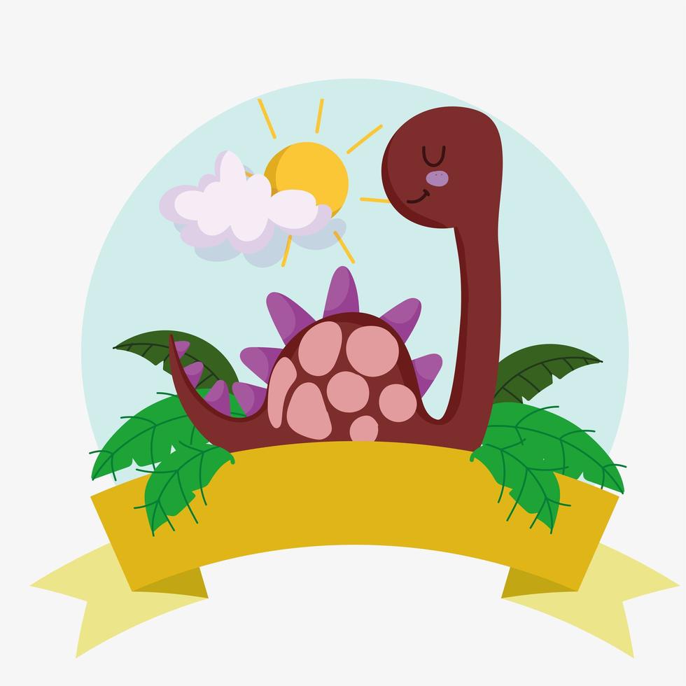 cute dinosaur and ribbon vector