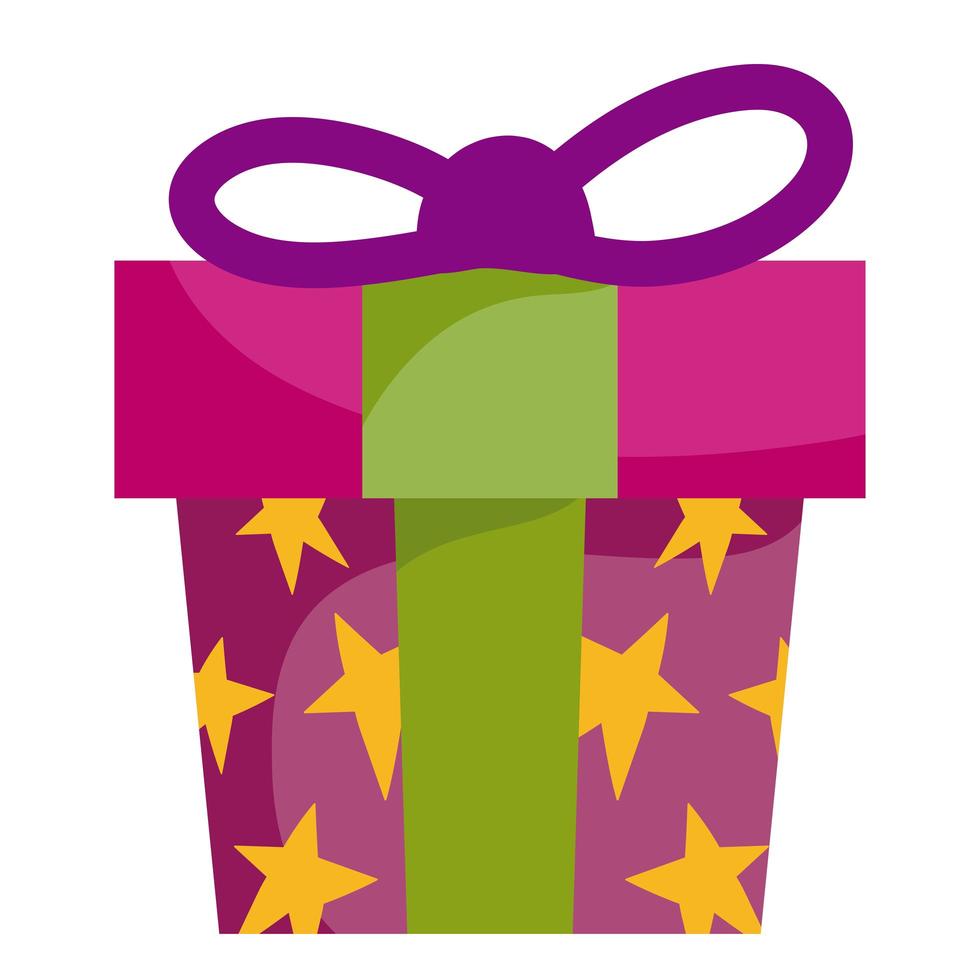 Caja de regalo de feliz navidad con diseño de icono de celebración de decoración de estrellas vector