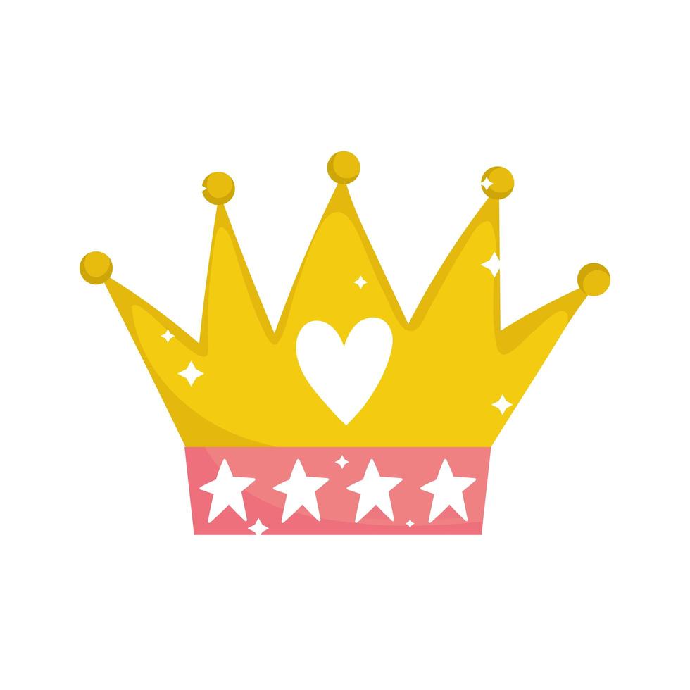 Corona de cuento de princesa con dibujos animados de decoración de corazones vector