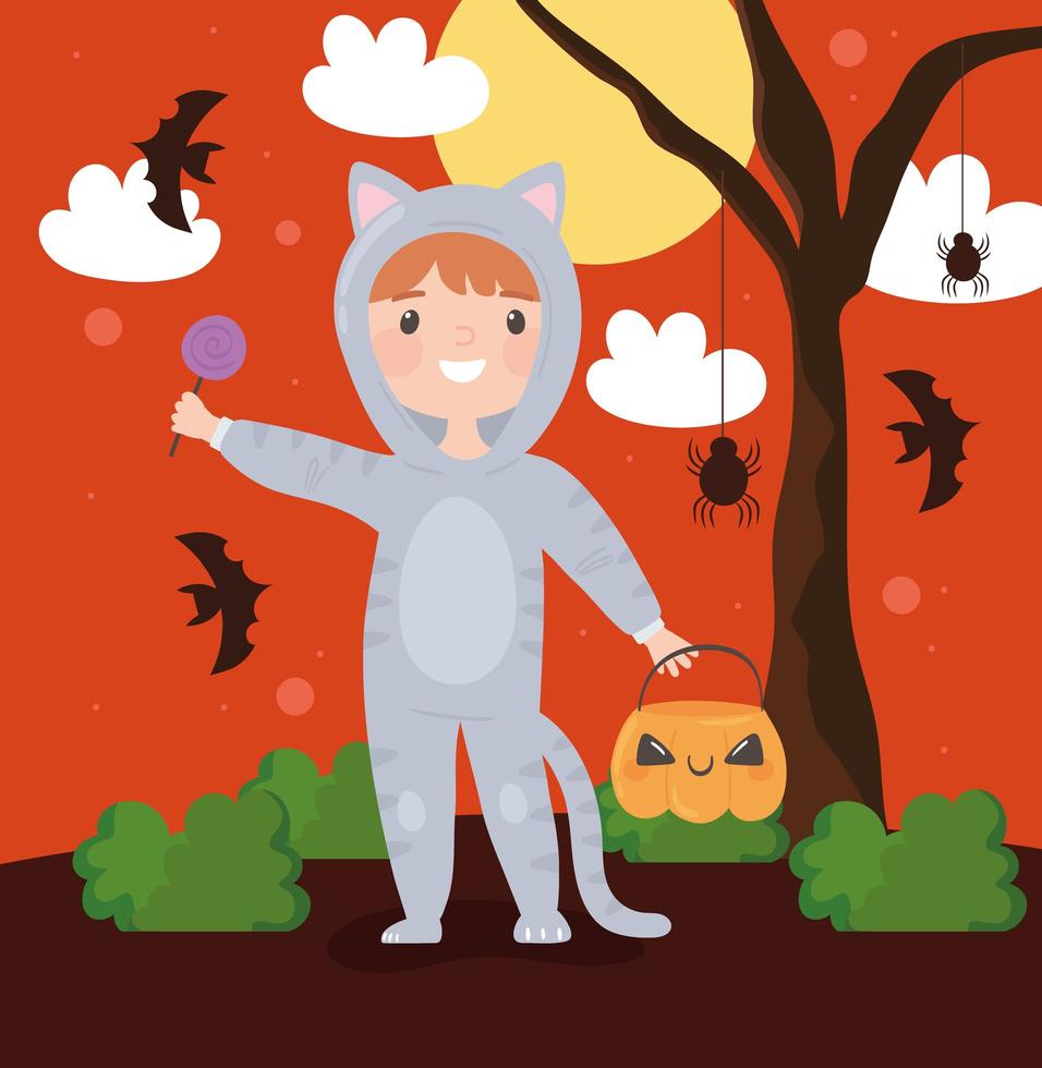 boy in costume cat vector