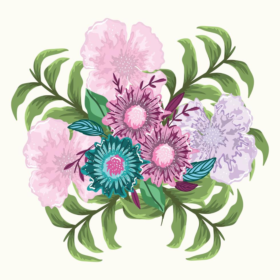 flores ramo floral follaje hojas pintura diseño vector