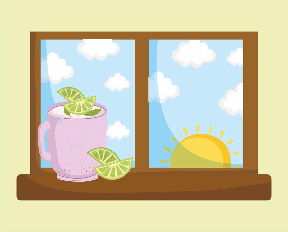 pitcher of lemonade on the window vector