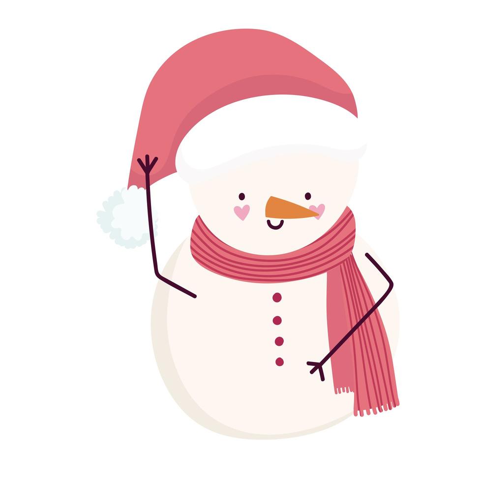 merry christmas snowman with scarf and winter hat cartoon icon vector