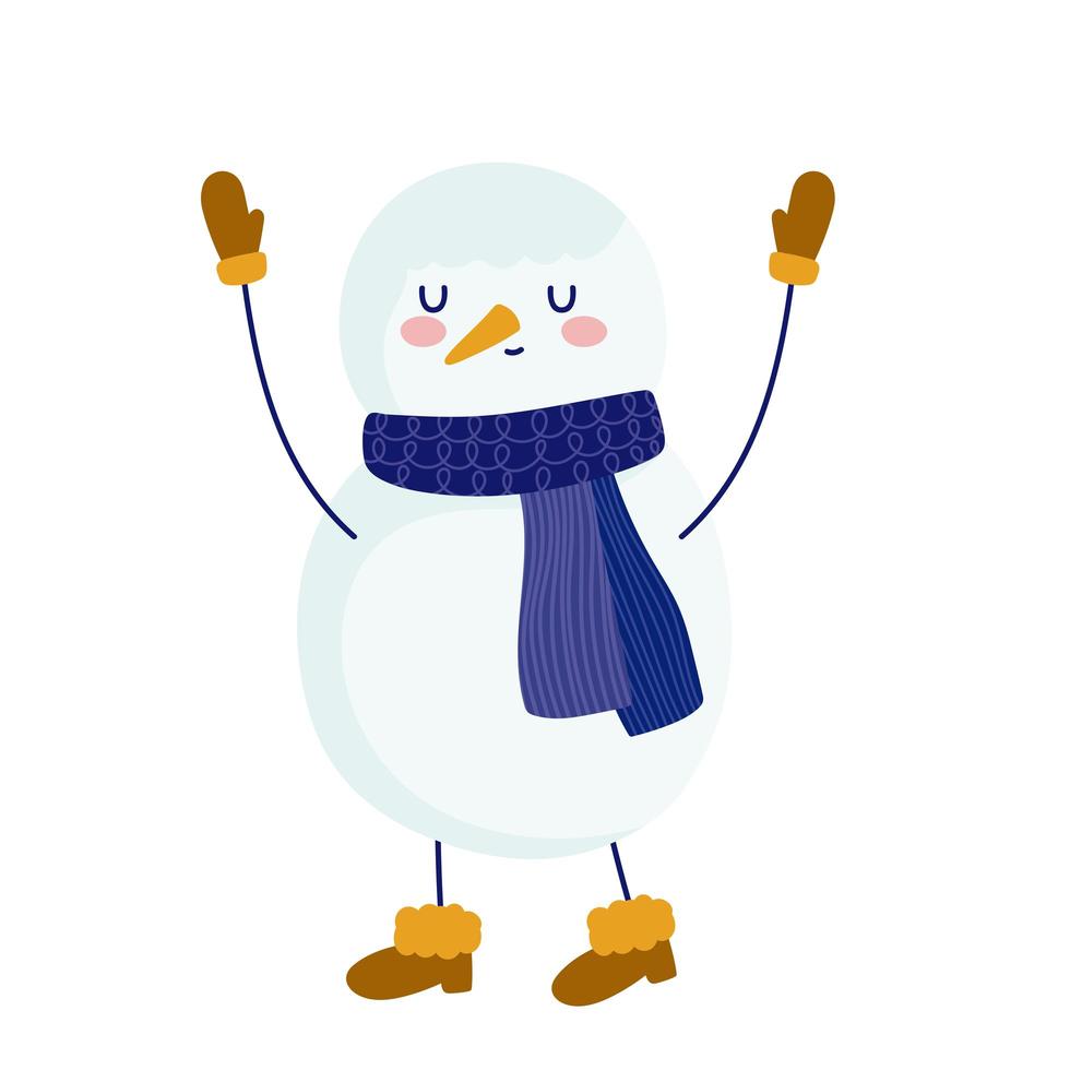 merry christmas snowman with scarf and boots decoration and celebration icon vector