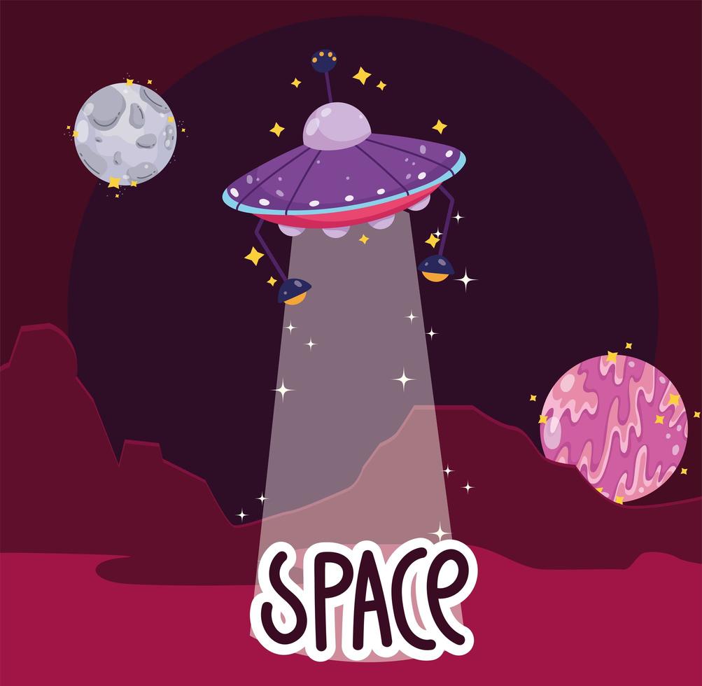 space explore ufo moon planet surface cartoon vector