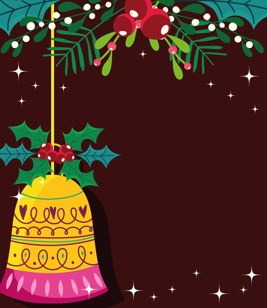 happy new year bells holly leaves and christmas celebration vector