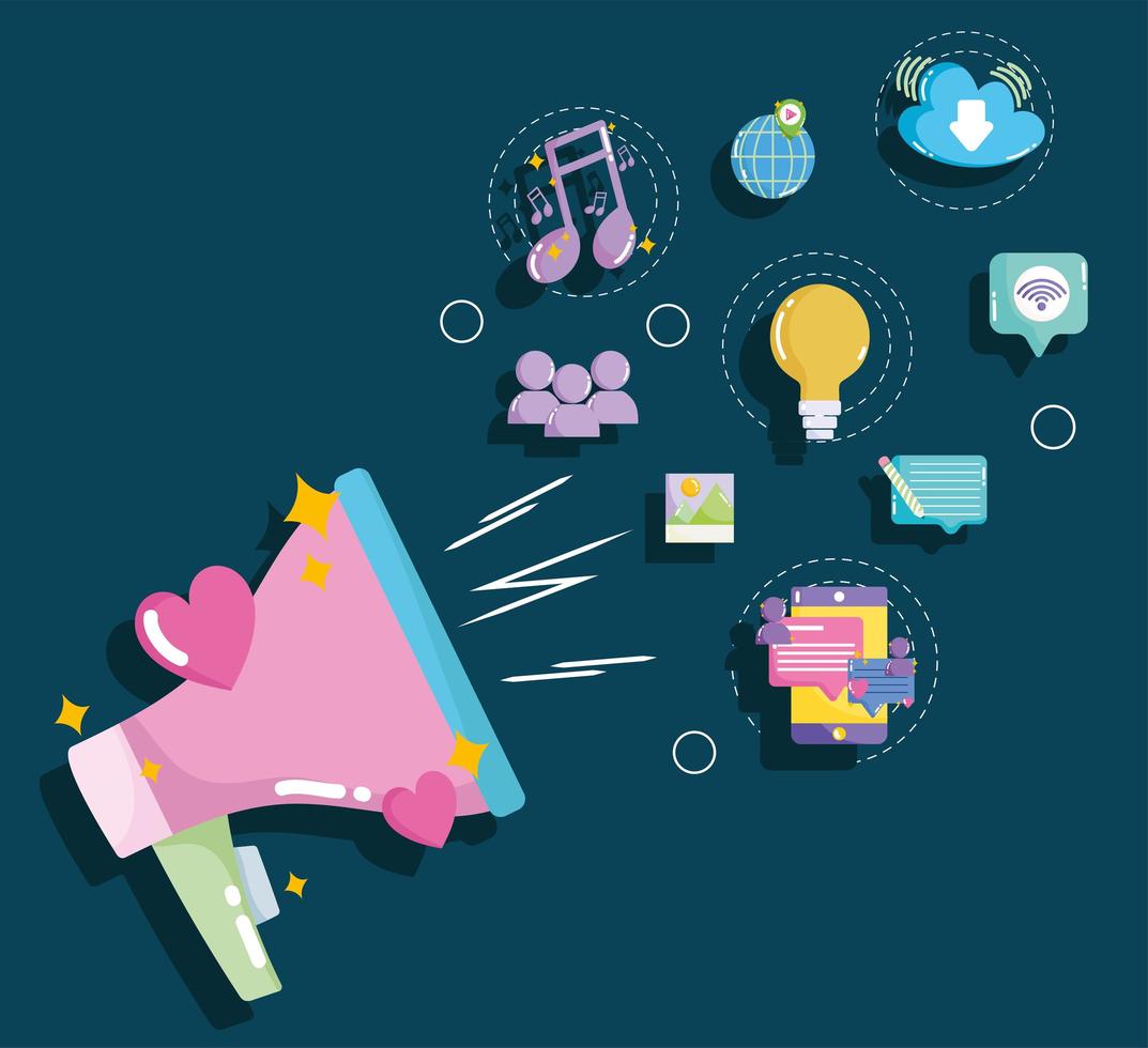 social media digital marketing megaphone internet connection vector