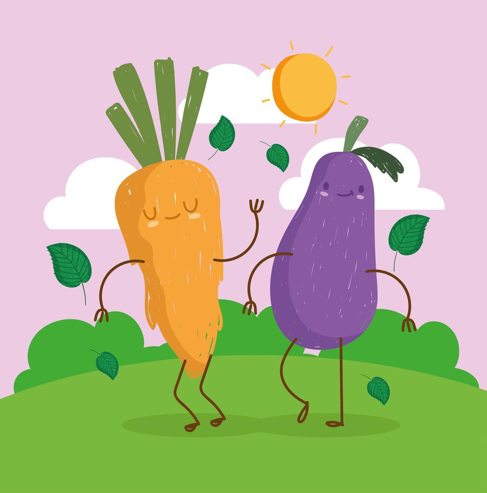 cute carrot and eggplant vector