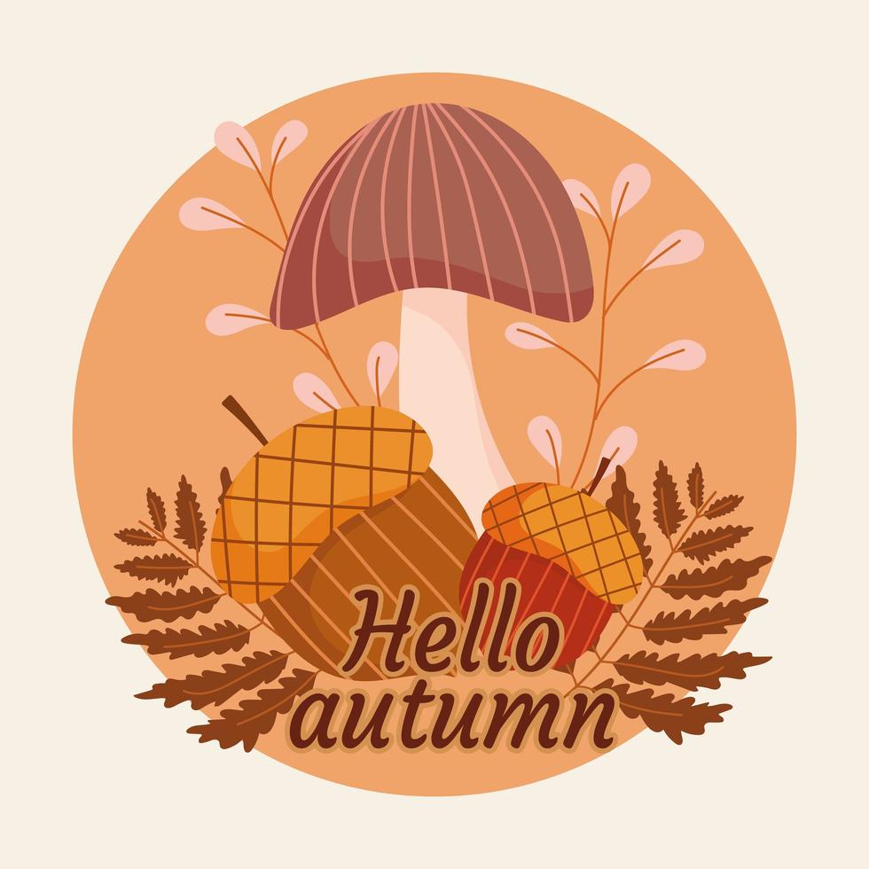 hello autumn round label vector