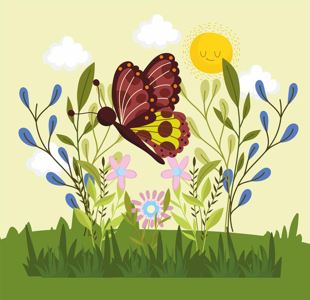 butterfly with flowers vector