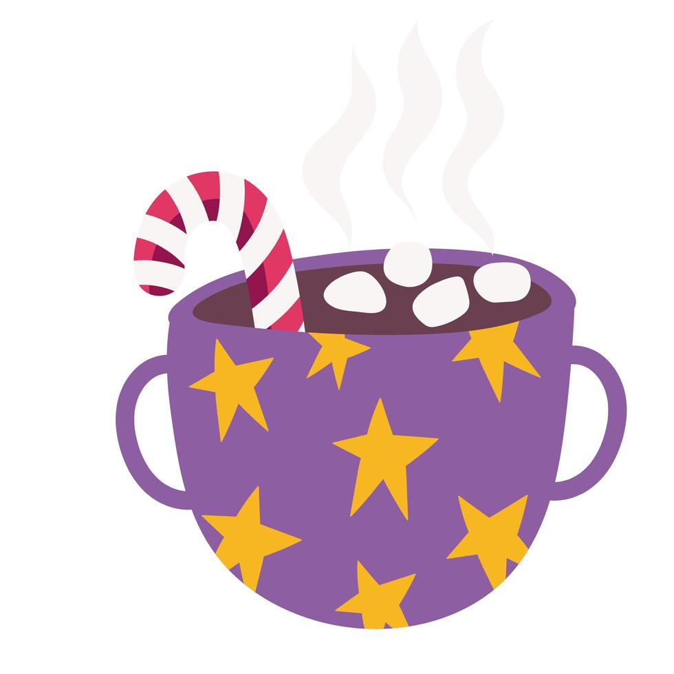 merry christmas, chocolate cup with marshmallow decoration celebration icon design vector