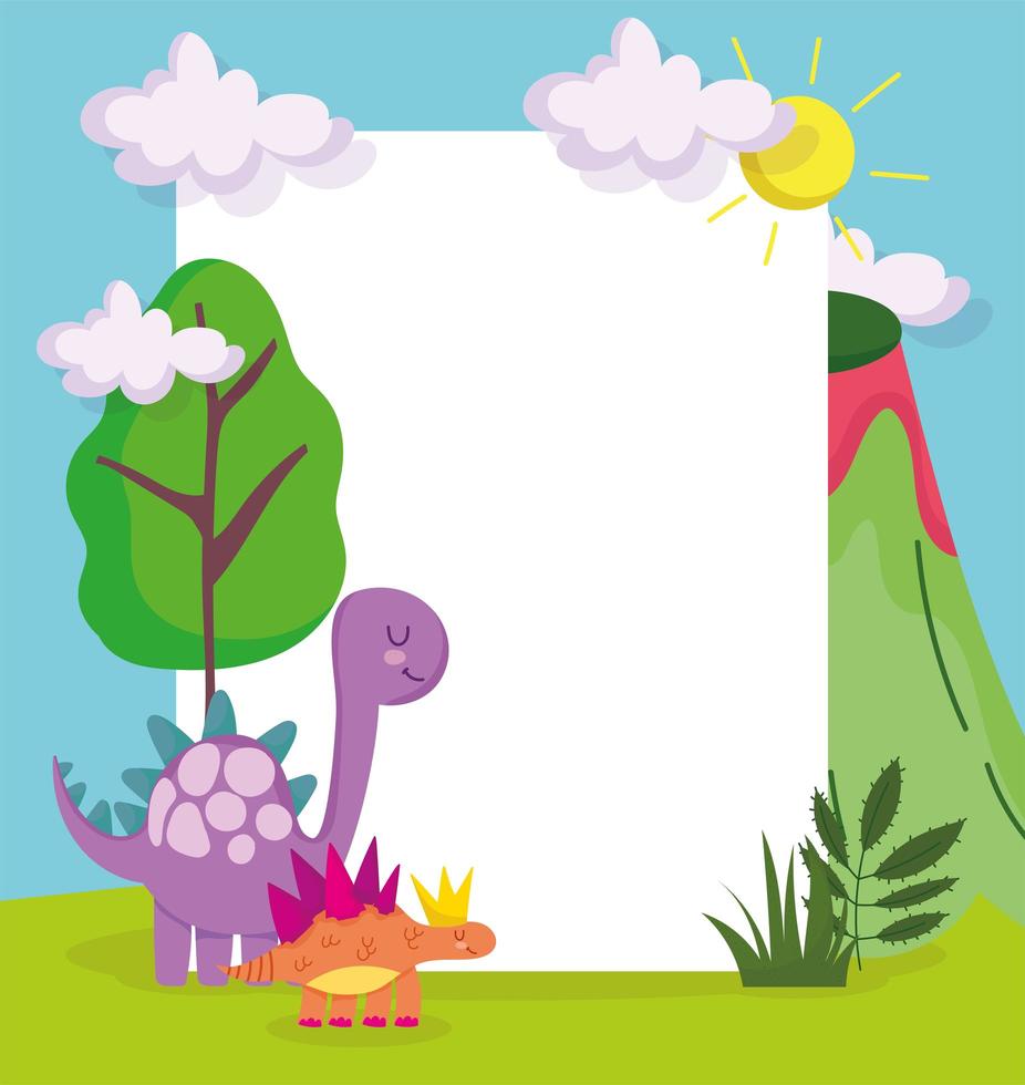 cute dinosaurs and placard vector