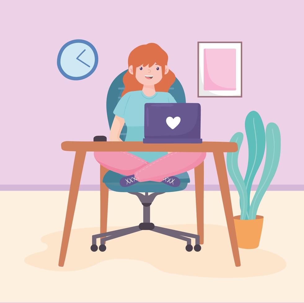 girl using laptop vector