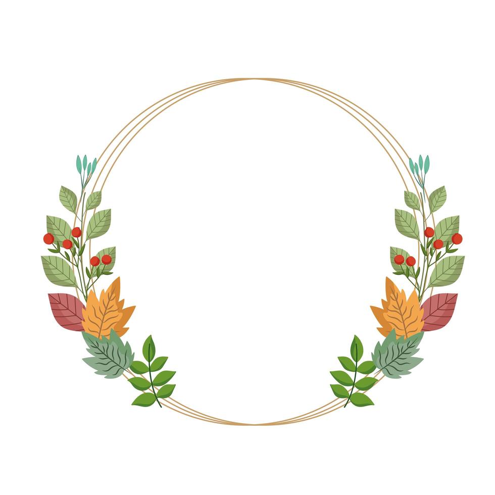 leaves foliage nature branch fruits, round frame design vector