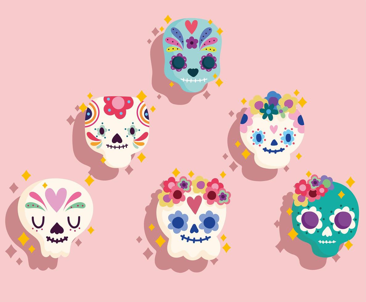 México día de muertos calaveras de azúcar decoración cultura tradicional vector